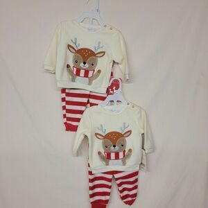 Rene Rofe 3-6 Months (2) Red White Striped 2 Pc Reindeer Pants Set holiday